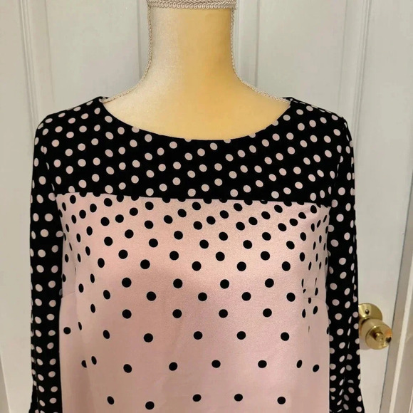 Talbots Black & Pink Polka Dot Blouse - Picture 3 of 5